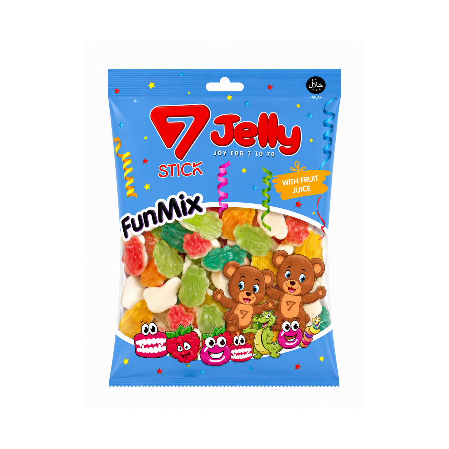 7Stick Jelly Bunte Frösche Halal Fruchtgummis 1 kg