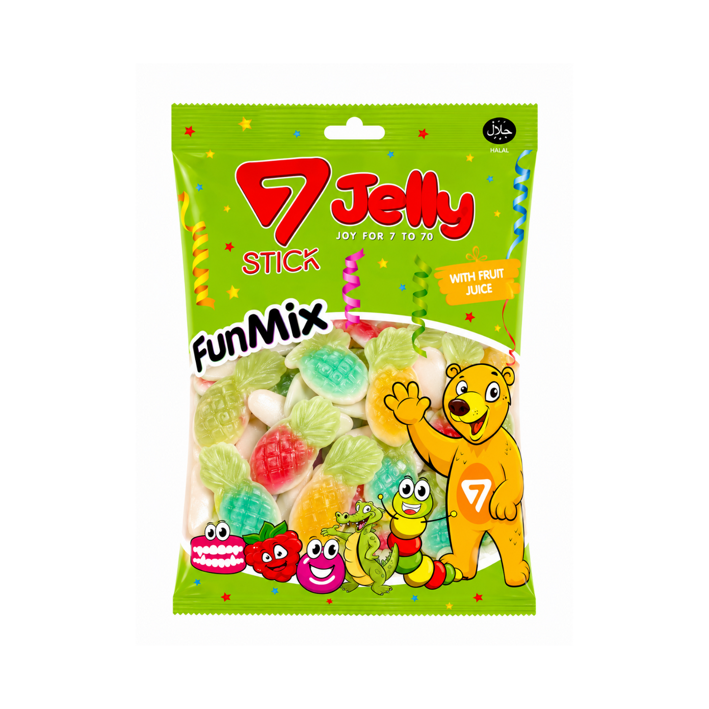 7Stick Jelly Bunte Ananas Halal Fruchtgummis 1 kg