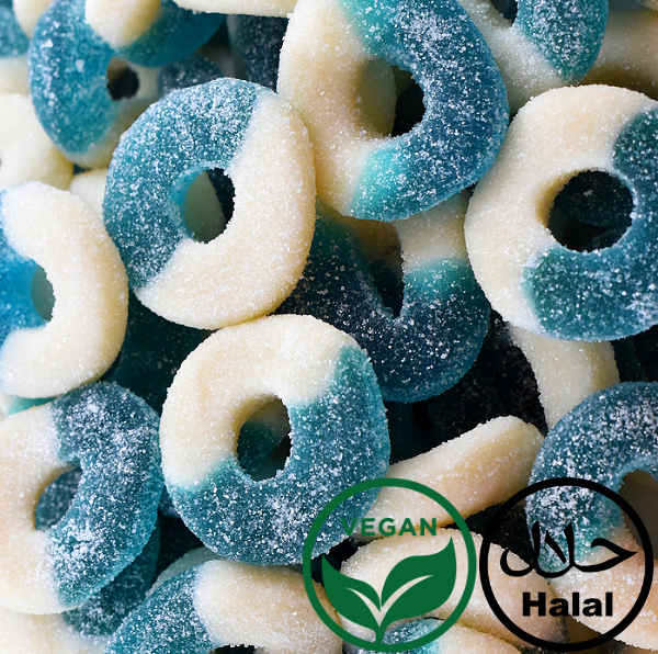 White Blue Raspberry Rings | Süßigkeiten Tüte Halal/Vegan (450g)